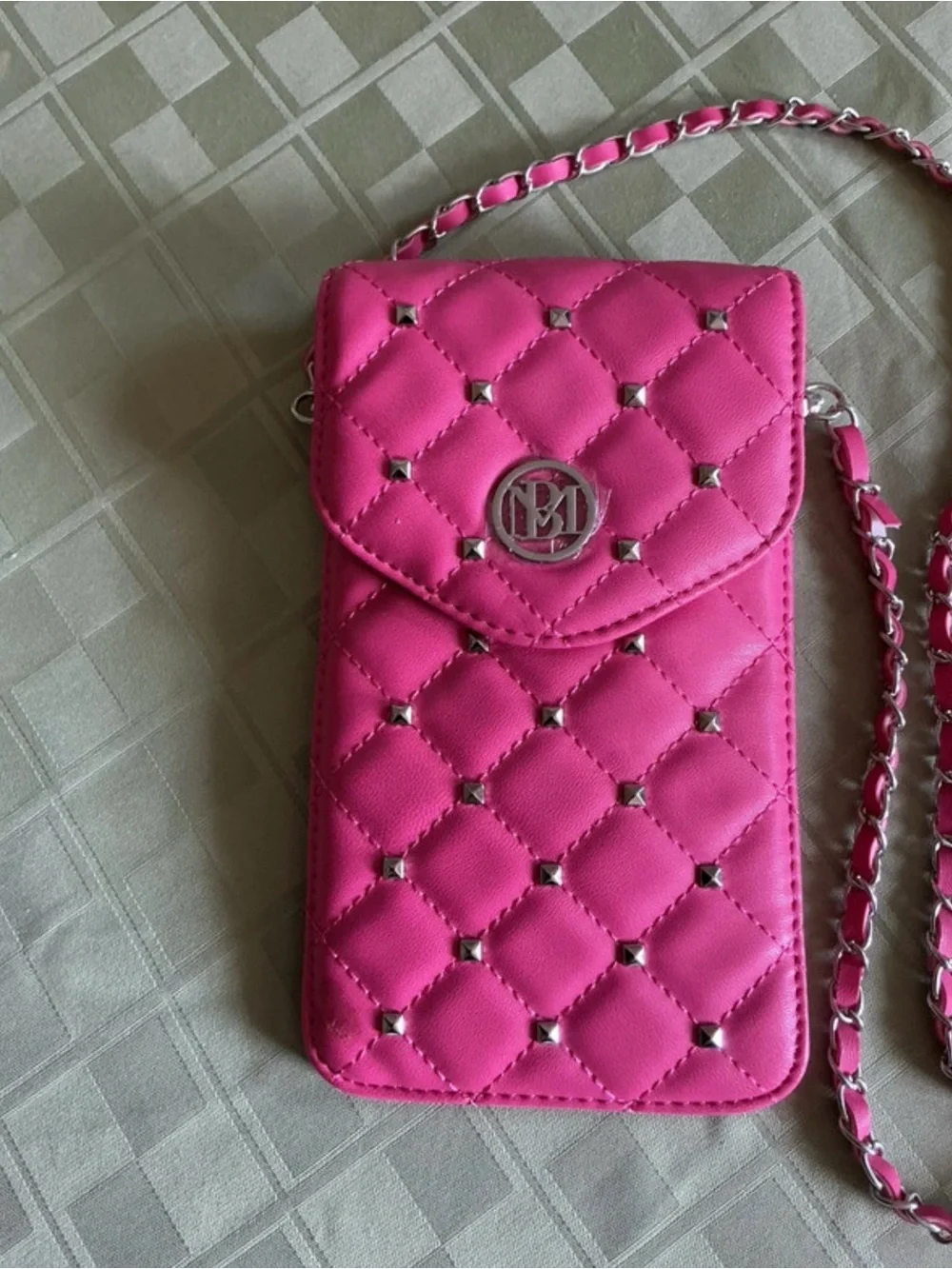 Badgley Mischka Quilted Hot Pink Crossbody Phone Bag with Chain Strap